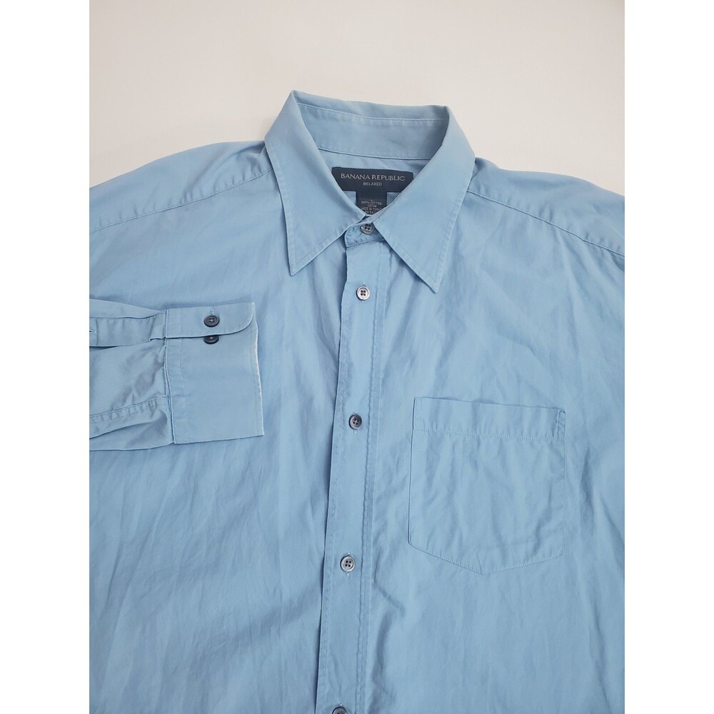 Banana Republic Men's Long Sleeve Relaxed Fit Button Shirt, Blue, Large